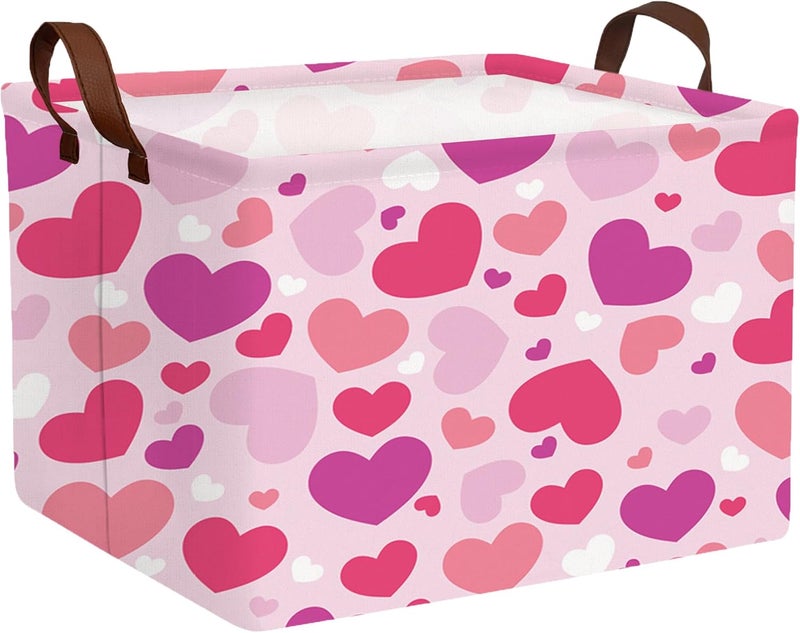 BOOHIT Valentines Day Basket Large Foldable Heart Shaped Storage Box for Gifts Kids Empty Storage Bins Rectangular Toy Organizer Decor (Purple Pink White Love) - Image 1
